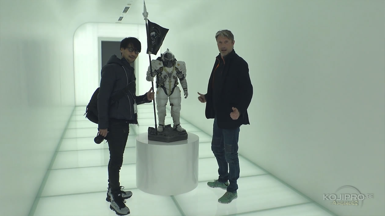 Hideo Kojima, Ludens et Mads Mikkelsen, dans le couloir d’entrée de Kojima Productions – Janvier 2017
