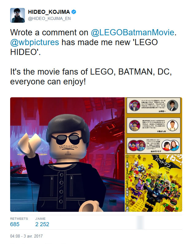 Hideo Kojima à nouveau immortalisé en personnage Lego