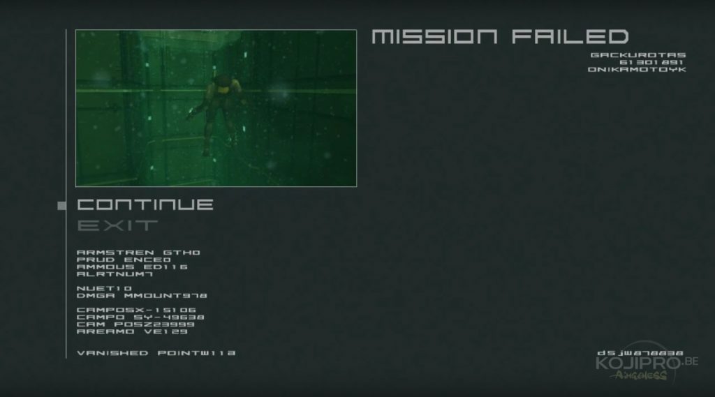 Le « game over » de Metal Gear Solid 2 (2001)